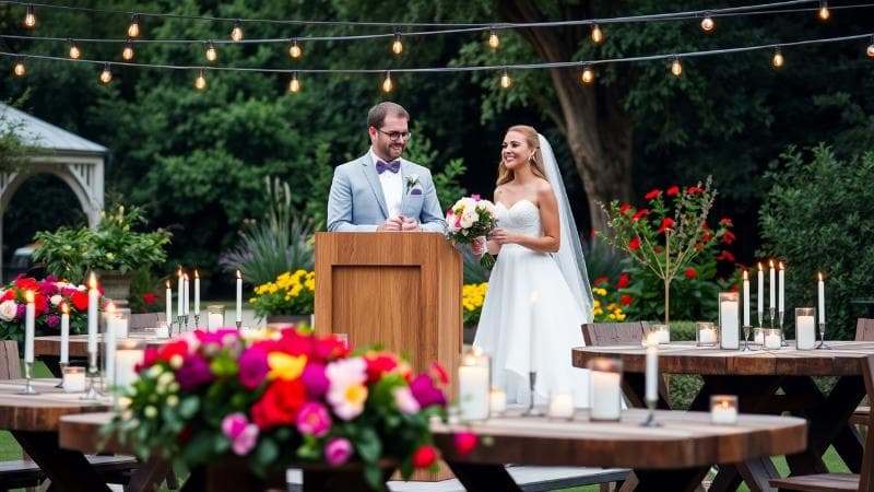 Bride and groom giving a joint wedding speech