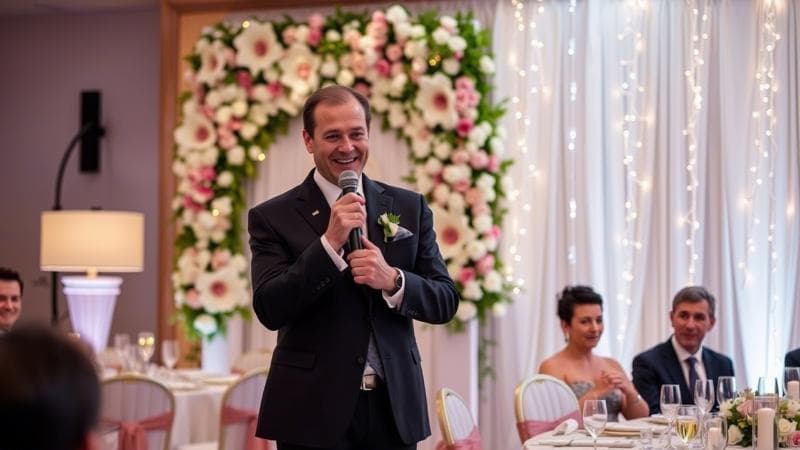 Person delivering a funny wedding speech
