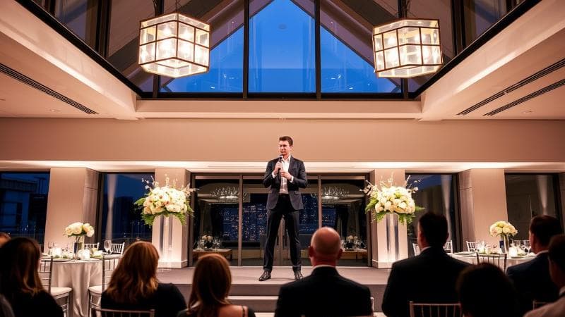 Wedding planner delivering a speech