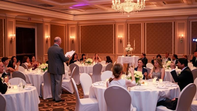 People raising glasses in a wedding toast